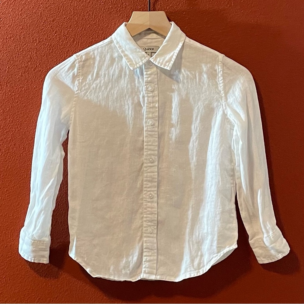 Quince Boy’s Classic 100% Linen White Button Down Long Sleeve Shirt